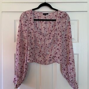 Love Tree Pink Floral Square/Sweetheart Neck Button Blouse